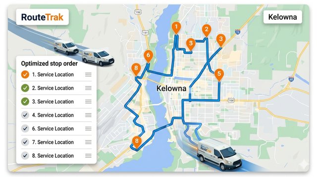 AI-optimized route map showing 8 ordered stops